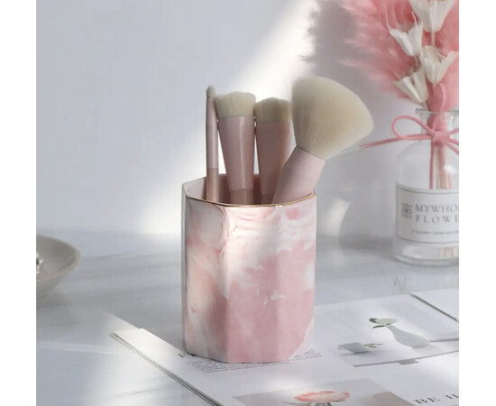 Зображення 3 Мармуровий органайзер (підставка) для зберігання манікюрних кистей та інших інструментів Рожевий