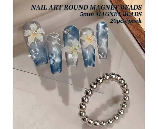 Изображение 8 Круглые бусины-магниты для гель-лака "кошачий глаз" (5мм/ 20шт)