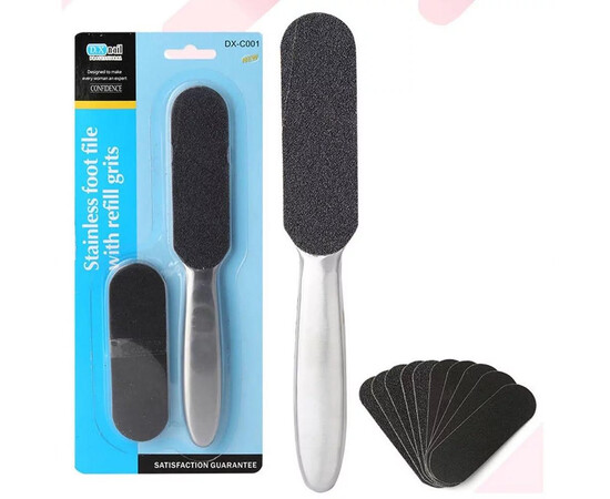 Изображение 2 Металлическая двусторонняя тёрка - пилка для ног, ступней со сменными файлами (10 шт.) 201