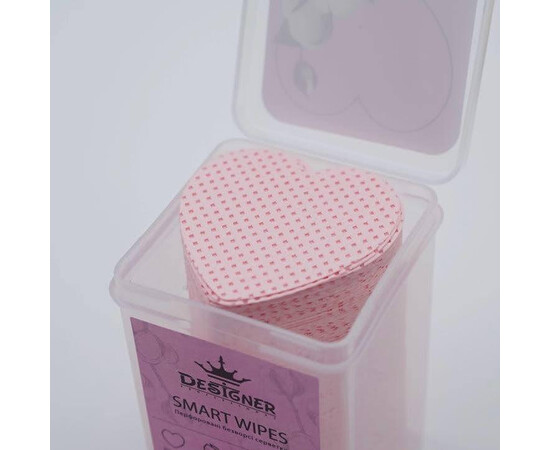 Зображення 2 Безворсові серветки Designer Smart Wipes (heart) у формі серця та з перфорацією, в контейнері 200шт.уп. Рожевий