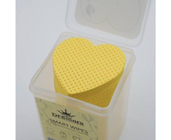 Зображення 2 Безворсові серветки Designer Smart Wipes (heart) у формі серця та з перфорацією, в контейнері 200шт.уп. Жовтий