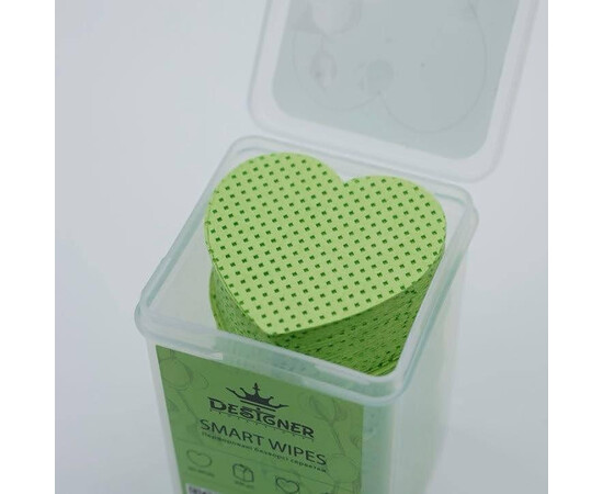 Зображення 2 Безворсові серветки Designer Smart Wipes (heart) у формі серця та з перфорацією, в контейнері 200шт.уп. Зелений