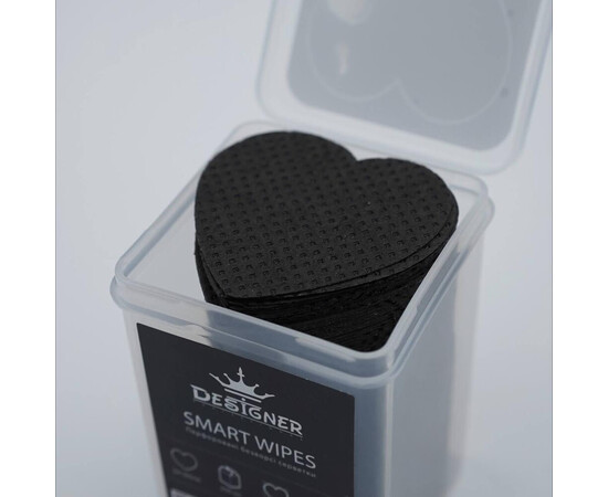 Зображення 2 Безворсові серветки Designer Smart Wipes (heart) у формі серця та з перфорацією, в контейнері 200шт.уп. Чорний