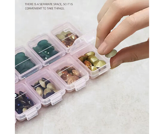 Изображение 2 Пластиковый органайзер контейнер для нейл-арта декора на 12 секций, персиковый