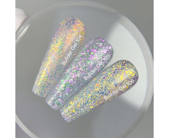 Зображення 4 Гель для наращування нігтів Nails Of The Day Builder Gel 106 прозорий з пластівцями юкі, 15 мл, Об'єм (мл, г): 15, Колір: 106