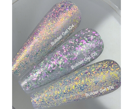 Зображення 3 Гель для наращування нігтів Nails Of The Day Builder Gel 104 прозорий з пластівцями юкі, 15 мл, Об'єм (мл, г): 15, Колір: 104