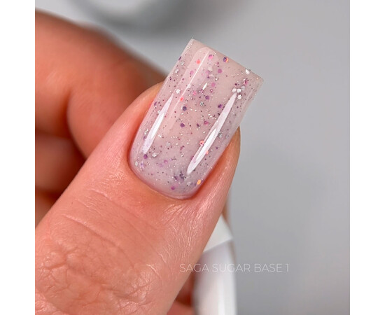 Зображення 2 Камуфлююча база для нігтів з блискітками Saga Professional Sugar Base №01, 10 мл, Об'єм (мл, г): 10, Колір: 01
