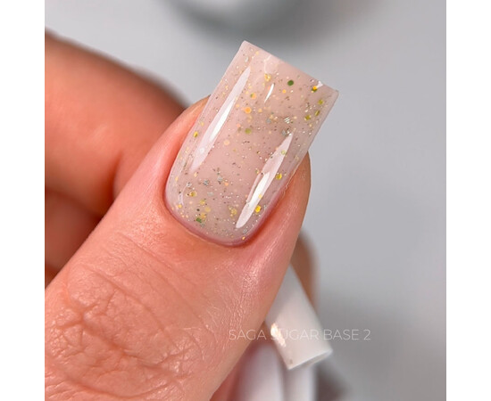 Зображення 2 Камуфлююча база для нігтів з блискітками Saga Professional Sugar Base №02, 10 мл, Об'єм (мл, г): 10, Колір: 02