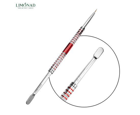 Зображення 2 Пензлик для манікюру Lilly Beaute 2в1 лайнер зі шпателем червоний, 1 шт