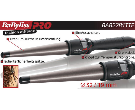 Зображення 3 Плойка конусна для волосся BaByliss PRO Ø19-32мм титан-турмалін (BAB2281TTE)