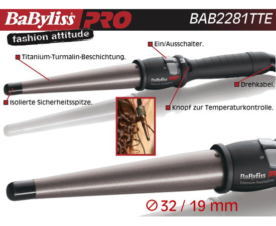 Зображення 4 Плойка конусна для волосся BaByliss PRO Ø19-32мм титан-турмалін (BAB2281TTE)
