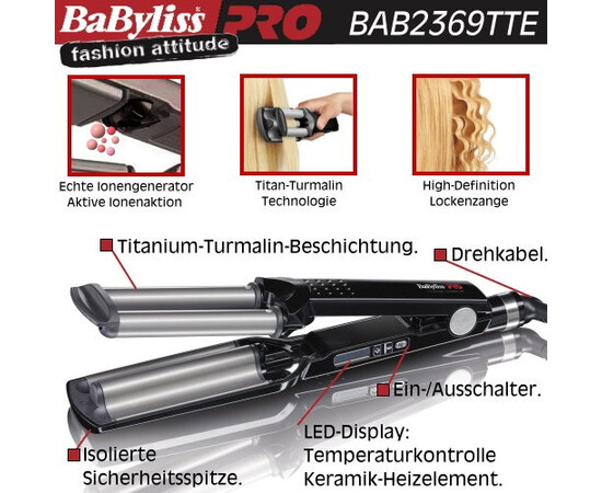 Изображение 4 Тройная плойка для волос BaByliss PRO Ionic 3D Waver 16 мм (BAB2369TTE)