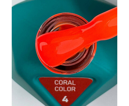 Зображення 2 Гель-лак Victoria Avdeeva Coral Color №4 насичений коралово-червоний, 12 мл, Об'єм (мл, г): 12, Колір: 04
