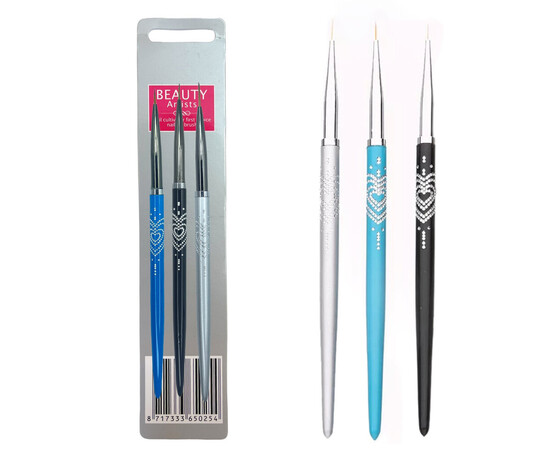 Зображення 2 Набір пензлів 3в1 для дизайну нігтів з камінчиками, лайнер для малювання, 3шт./уп.