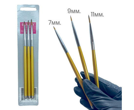 Зображення 2 Набір пензлів 3в1 для малювання на нігтях / розпису нігтів, 3шт./уп.