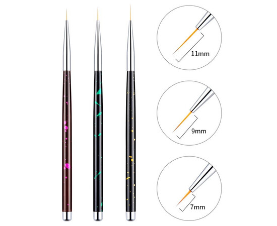 Зображення 8 Набір тонких пензлів 3в1 для малювання та дизайну нігтів, 3шт./уп.