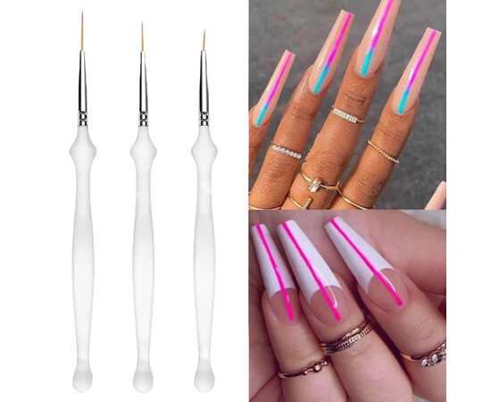 Изображение 4 Набор тонких кистей для рисования и создания тонких линий на ногтях, 3 шт. в наборе – А