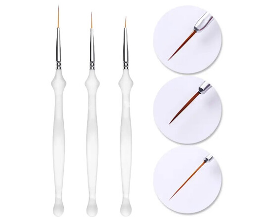 Изображение 3 Набор тонких кистей для рисования и создания тонких линий на ногтях, 3 шт. в наборе – А