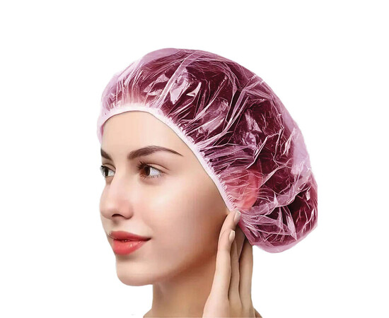 Зображення 2 Шапочка на подвійній гумці Panni Mlada із поліетилену рожева, 100 шт