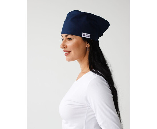 Зображення 2 Медична класична шапочка на зав'язках темно-синя (Elitе Stretch), "БІЛИЙ ХАЛАТ" 449-406-948, Цвет: темно синій