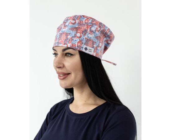 Зображення 2 Медична класична шапочка на зав'язках з принтом Skeleton, "БІЛИЙ ХАЛАТ" 449-417-958, Цвет: skeleton