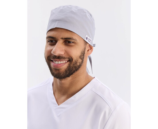 Зображення 2 Медична класична шапочка на зав'язках сіра (Elitе Stretch), "БІЛИЙ ХАЛАТ" 449-328-948, Цвет: сірий