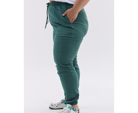 Зображення 2 Медичні штани жіночі джогери стрейч зелені +SIZE р. 56, "БІЛИЙ ХАЛАТ" 503-350-730, Розмір: 56, Цвет: зелений