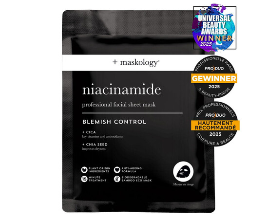 Зображення 2 Тканинна маска для обличчя з акне або схильної до висипань Hive +maskology Niacinamide, 22 мл