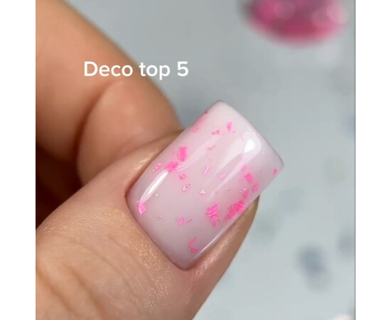 Зображення 2 Топ для гель-лаку без липкого шару Elise Braun Deco Top 05 зі світло-рожевими пластівцями поталі 10 мл, Об'єм (мл, г): 10, Колір: 05