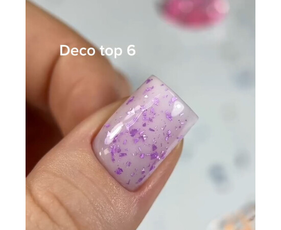 Зображення 2 Топ для гель-лаку без липкого шару Elise Braun Deco Top 06 з бузковими пластівцями поталі 10 мл, Об'єм (мл, г): 10, Колір: 06