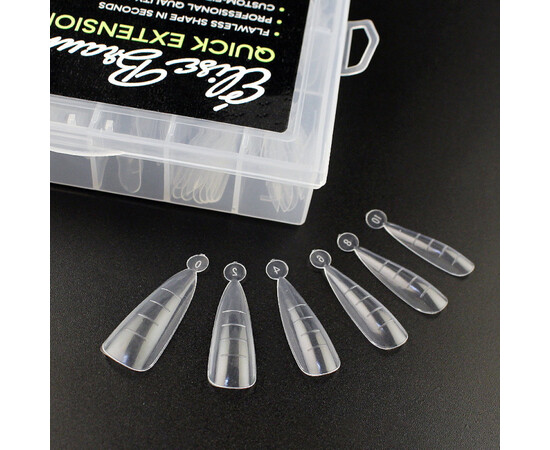 Зображення 2 Верхні форми для нарощування нігтів Elise Braun Quick Extension Dual Form Almond мигдаль з розміткою прозорі, 120 шт