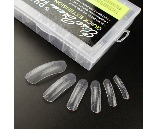 Зображення 2 Верхні форми для нарощування нігтів Elise Braun Quick Extension Dual Form Soft Square м’який квадрат з розміткою прозорі, 120 шт