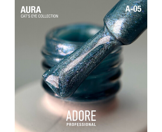 Зображення 2 Гель-лак скляне "котяче око"-хамелеон Adore Gel Polish Cat’s Eye A-05 бірюзовий, 8 мл, Об'єм (мл, г): 8, Колір: A-05