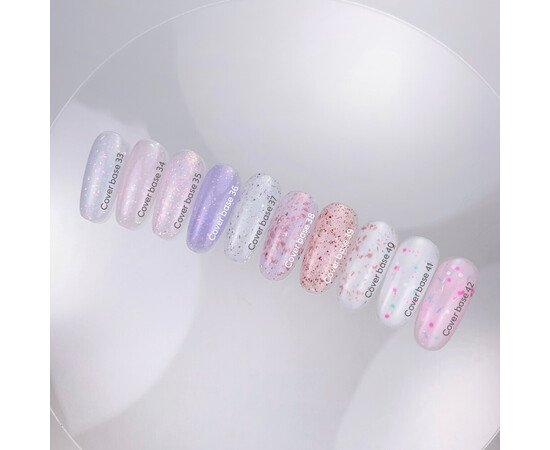 Зображення 5 Nails of the Day Cover basе 41 confetti насичено-молочне з рожевим, бірюзовим та білим конфетті база для нігтів, 10 мл, Об'єм (мл, г): 10, Колір: 41