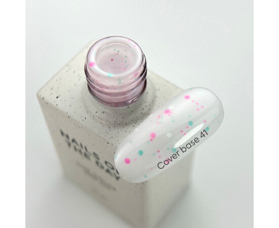 Зображення 2 Nails of the Day Cover basе 41 confetti насичено-молочне з рожевим, бірюзовим та білим конфетті база для нігтів, 10 мл, Об'єм (мл, г): 10, Колір: 41