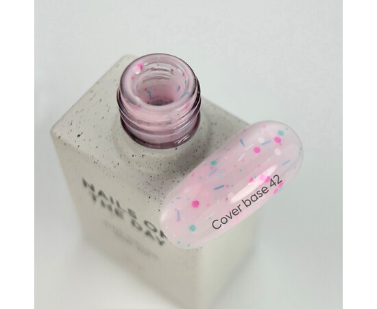 Зображення 2 Nails of the Day Cover basе 42 confetti рожеве з рожевим, бірюзовим та білим конфетті база для нігтів, 10 мл, Об'єм (мл, г): 10, Колір: 42