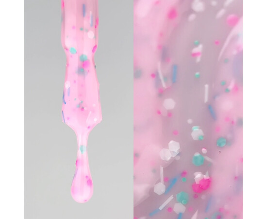Зображення 4 Nails of the Day Cover basе 42 confetti рожеве з рожевим, бірюзовим та білим конфетті база для нігтів, 10 мл, Об'єм (мл, г): 10, Колір: 42
