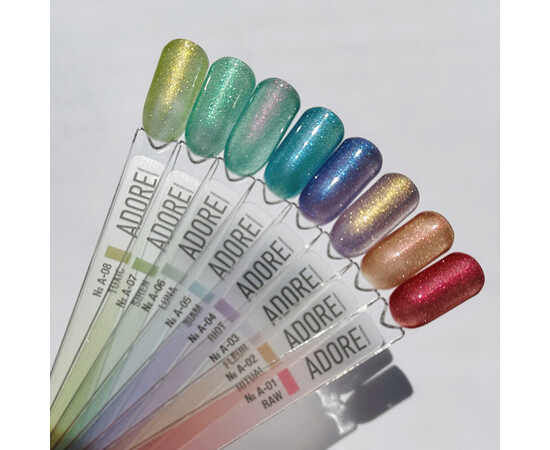 Изображение 6 Гель-лак стеклянный "кошачий глаз"-хамелеон Adore Gel Polish Cat's Eye A-07 мятный, 8 мл, Объем (мл, г): 8, Цвет: A-07