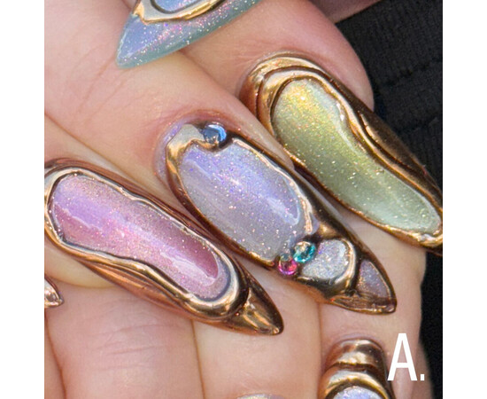 Зображення 5 Гель-лак скляне "котяче око"-хамелеон Adore Gel Polish Cat’s Eye A-08 трав'яний, 8 мл, Об'єм (мл, г): 8, Колір: A-08