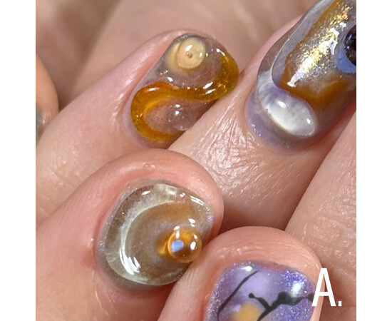 Изображение 5 Гель-лак стеклянный "кошачий глаз"-хамелеон Adore Gel Polish Cat's Eye A-03 золотисто-сиреневый, 8 мл, Объем (мл, г): 8, Цвет: A-03