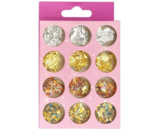 Зображення 2 Набір жатой фольги для манікюру 12 шт, золото-срібло-бронза
