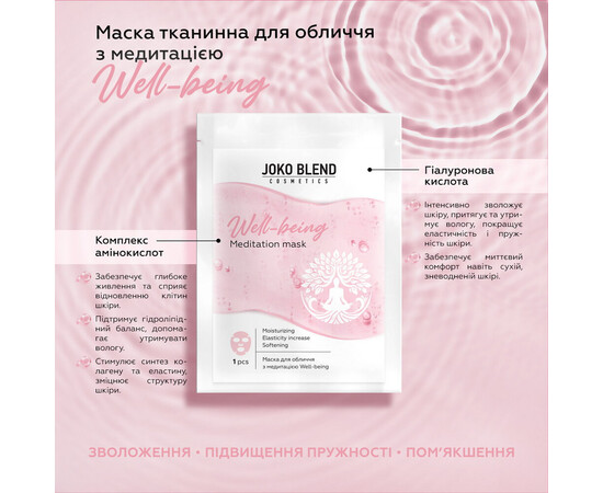 Зображення 8 Набір тканинних масок для обличчя з медитаціями Joko Blend Breathe and Glow, 3x20 мл