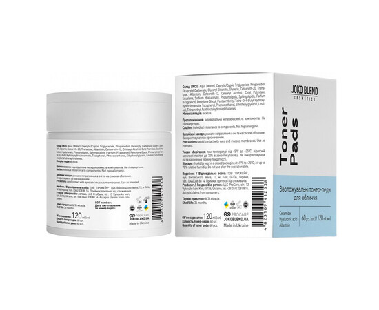 Зображення 3 Зволожувальні тонер-педи для обличчя з керамідами та гіалуроновою кислотою Joko Blend Toner Pads, 60 шт