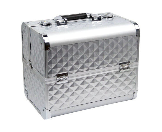 Изображение 2 Кейс-чемодан для мастера маникюра, визажиста металлический корпус в ромб, серебряный