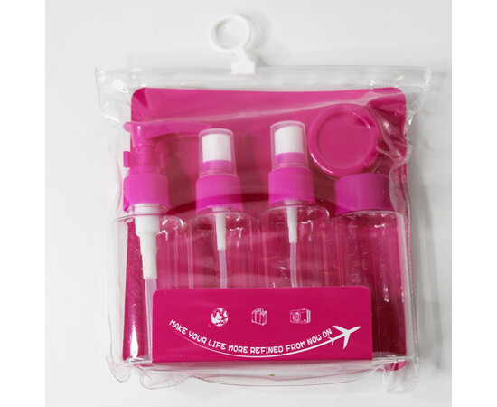 Зображення 2 Дорожній набір ємностей для косметики та парфумерії №2422, 5 предметів, маліновий