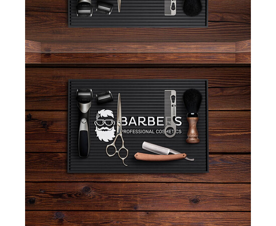 Зображення 6 Професійний термостійкий килимок для перукарських інструментів Barbers силіконовий, 45х30 см чорний 