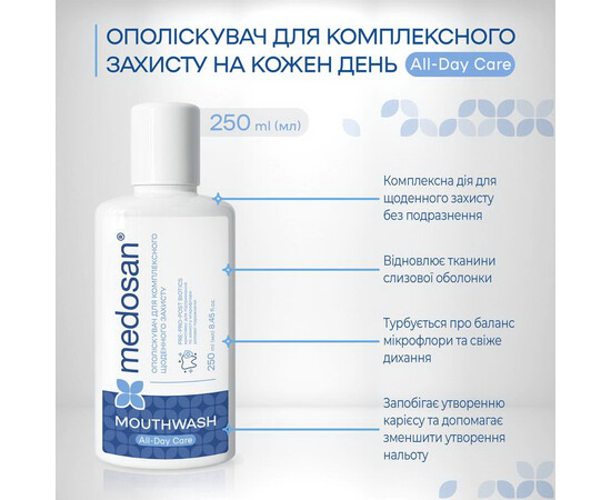 Зображення 5 Ополіскувач для комплексного щоденного захисту Medosan All-Day Care, 250 мл , Об'єм (мл, г): 250