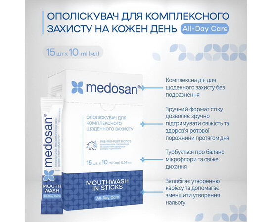 Зображення 5 Ополіскувач для комплексного щоденного захисту Medosan All-Day Care, 15 шт х 10 мл , Об'єм (мл, г): 150