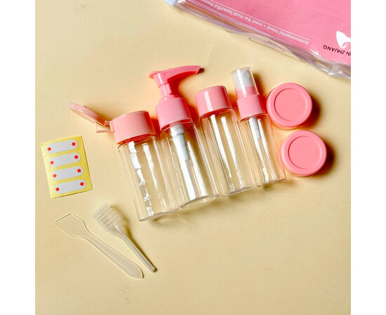 Изображение 2 Дорожный набор емкостей для косметики и парфюмерии, 8 предметов, розовый