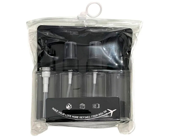 Зображення 2 Дорожній набір ємностей для косметики та парфумерії №2422, 5 предметів, чорний